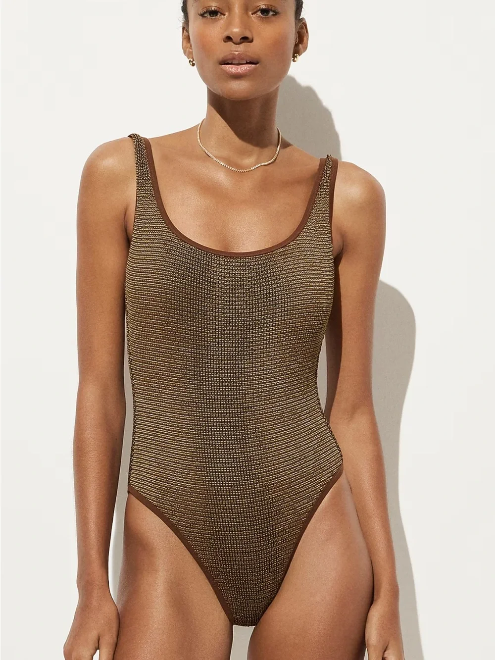 J. Crew Claudia metallic scrunchie one-piece swimsuit - Picture 1 of 6